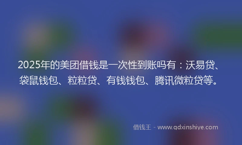 2025年的美团借钱是一次性到账吗有：沃易贷、袋鼠钱包、粒粒贷、有钱钱包、腾讯微粒贷等。