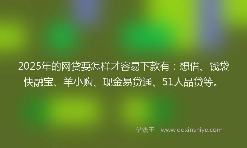 2025年的网贷要怎样才容易下款有：想借、钱袋快融宝、羊小购、现金易贷通、51人品贷等。