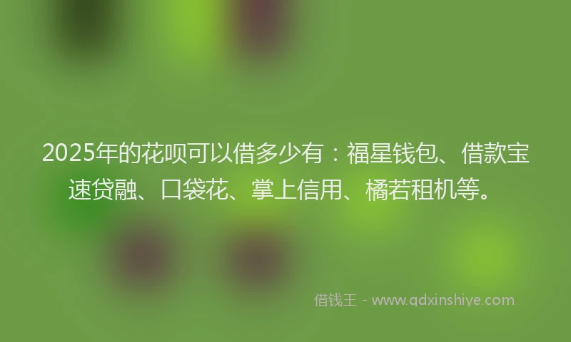 2025年的花呗可以借多少有：福星钱包、借款宝速贷融、口袋花、掌上信用、橘若租机等。