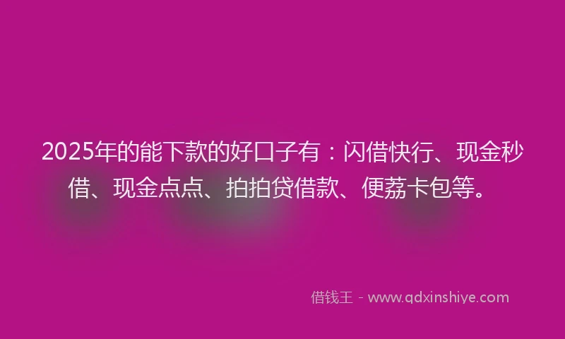 2025年的能下款的好口子有：闪借快行、现金秒借、现金点点、拍拍贷借款、便荔卡包等。