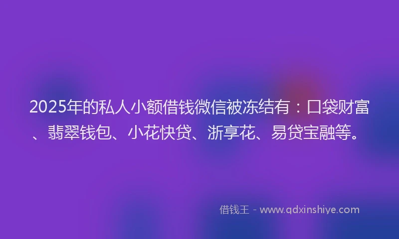 2025年的私人小额借钱微信被冻结有：口袋财富、翡翠钱包、小花快贷、浙享花、易贷宝融等。