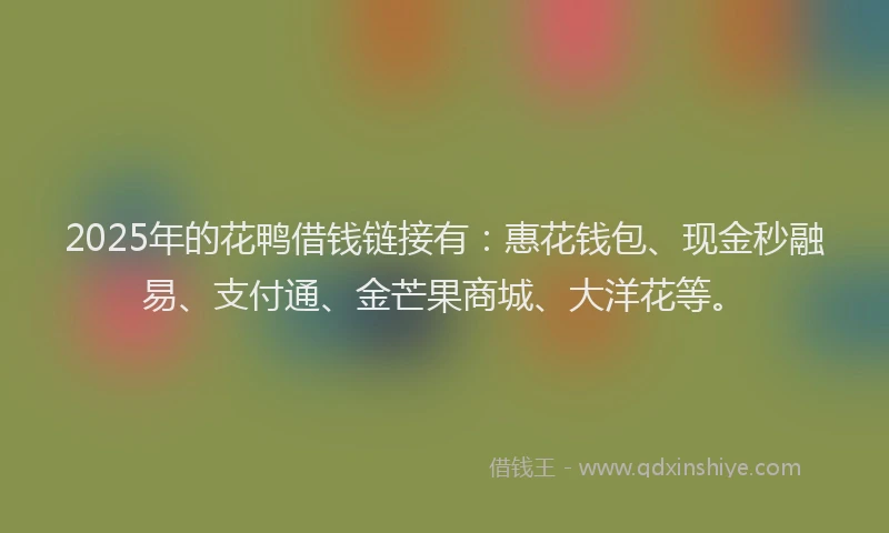 2025年的花鸭借钱链接有：惠花钱包、现金秒融易、支付通、金芒果商城、大洋花等。