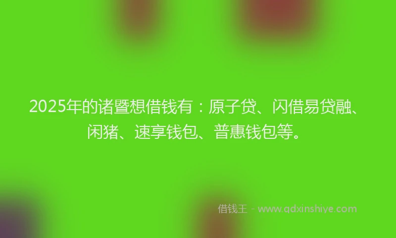 2025年的诸暨想借钱有：原子贷、闪借易贷融、闲猪、速享钱包、普惠钱包等。