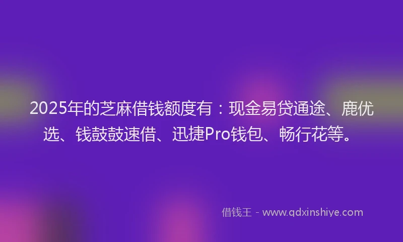 2025年的芝麻借钱额度有：现金易贷通途、鹿优选、钱鼓鼓速借、迅捷Pro钱包、畅行花等。
