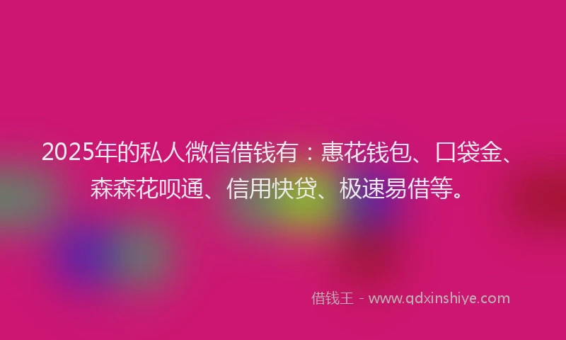 2025年的私人微信借钱有：惠花钱包、口袋金、森森花呗通、信用快贷、极速易借等。