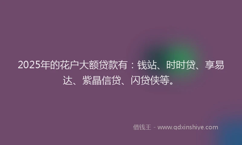 2025年的花户大额贷款有：钱站、时时贷、享易达、紫晶信贷、闪贷侠等。