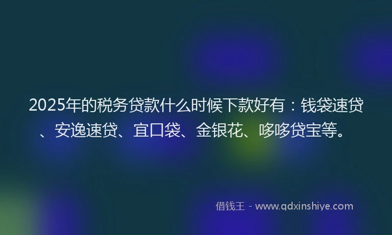 2025年的税务贷款什么时候下款好有：钱袋速贷、安逸速贷、宜口袋、金银花、哆哆贷宝等。