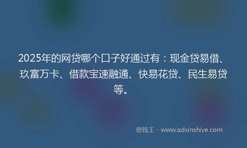 2025年的网贷哪个口子好通过有：现金贷易借、玖富万卡、借款宝速融通、快易花贷、民生易贷等。