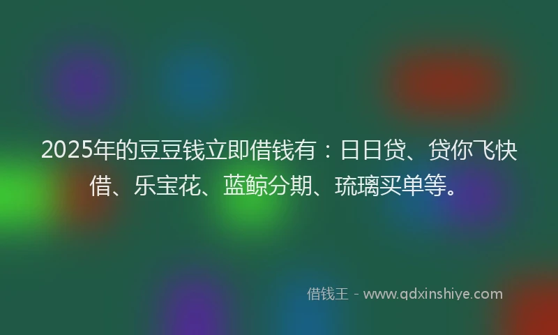 2025年的豆豆钱立即借钱有：日日贷、贷你飞快借、乐宝花、蓝鲸分期、琉璃买单等。