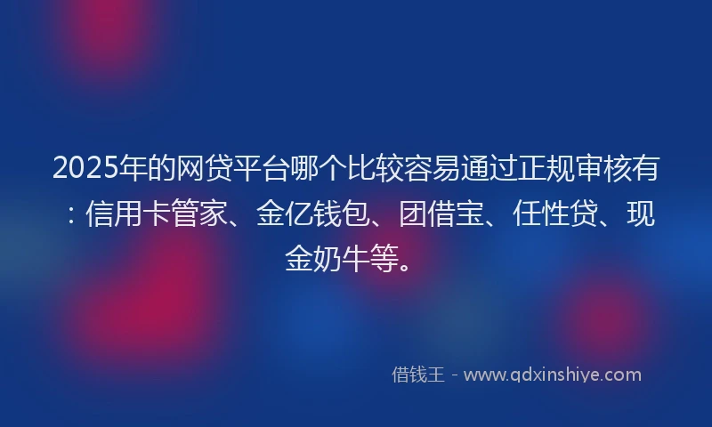 2025年的网贷平台哪个比较容易通过正规审核有：信用卡管家、金亿钱包、团借宝、任性贷、现金奶牛等。
