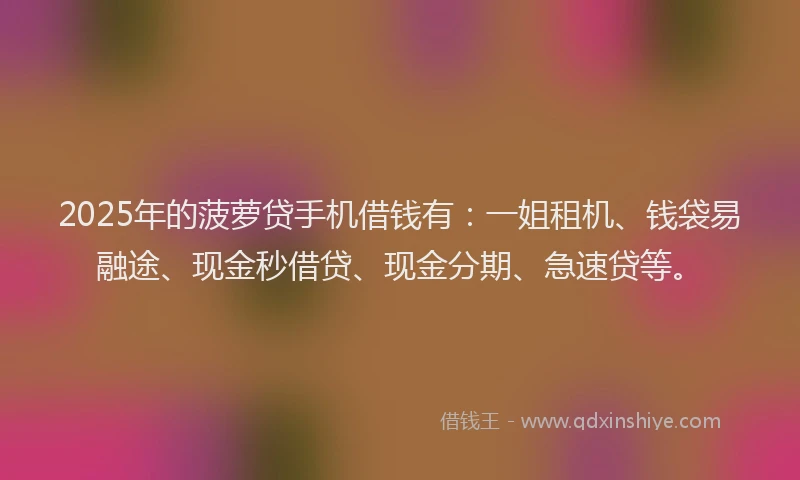 2025年的菠萝贷手机借钱有：一姐租机、钱袋易融途、现金秒借贷、现金分期、急速贷等。