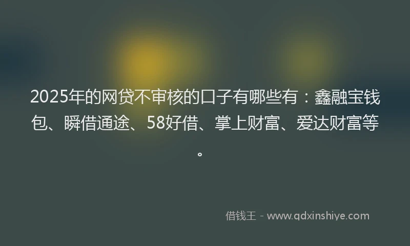 2025年的网贷不审核的口子有哪些有：鑫融宝钱包、瞬借通途、58好借、掌上财富、爱达财富等。