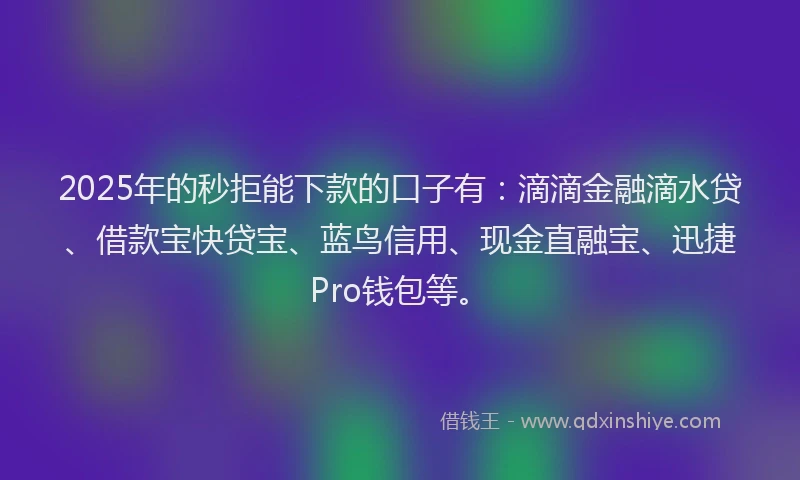2025年的秒拒能下款的口子有：滴滴金融滴水贷、借款宝快贷宝、蓝鸟信用、现金直融宝、迅捷Pro钱包等。