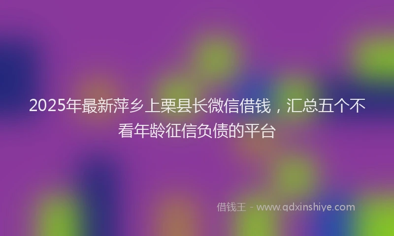 2025年最新萍乡上栗县长微信借钱，汇总五个不看年龄征信负债的平台