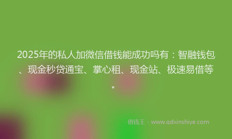 2025年的私人加微信借钱能成功吗有：智融钱包、现金秒贷通宝、掌心租、现金站、极速易借等。