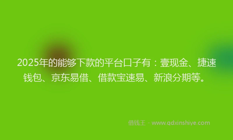 2025年的能够下款的平台口子有：壹现金、捷速钱包、京东易借、借款宝速易、新浪分期等。