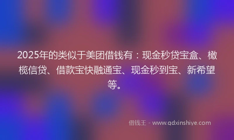 2025年的类似于美团借钱有：现金秒贷宝盒、橄榄信贷、借款宝快融通宝、现金秒到宝、新希望等。