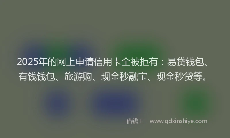2025年的网上申请信用卡全被拒有：易贷钱包、有钱钱包、旅游购、现金秒融宝、现金秒贷等。