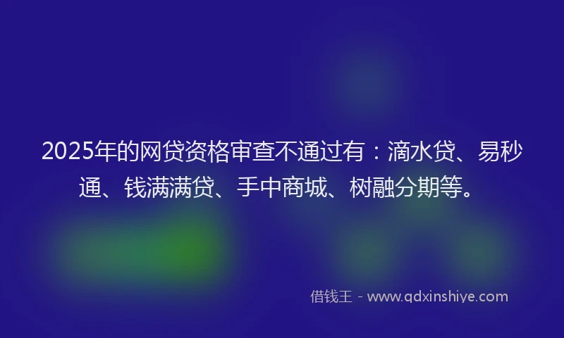 2025年的网贷资格审查不通过有：滴水贷、易秒通、钱满满贷、手中商城、树融分期等。