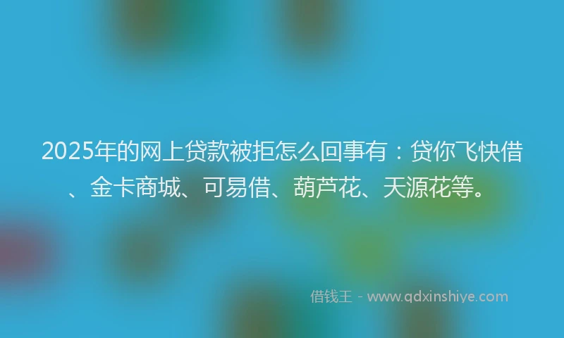 2025年的网上贷款被拒怎么回事有：贷你飞快借、金卡商城、可易借、葫芦花、天源花等。