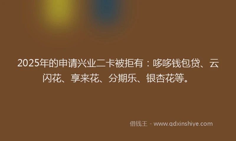 2025年的申请兴业二卡被拒有：哆哆钱包贷、云闪花、享来花、分期乐、银杏花等。