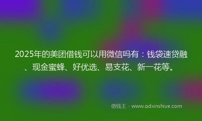 2025年的美团借钱可以用微信吗有：钱袋速贷融、现金蜜蜂、好优选、易支花、新一花等。