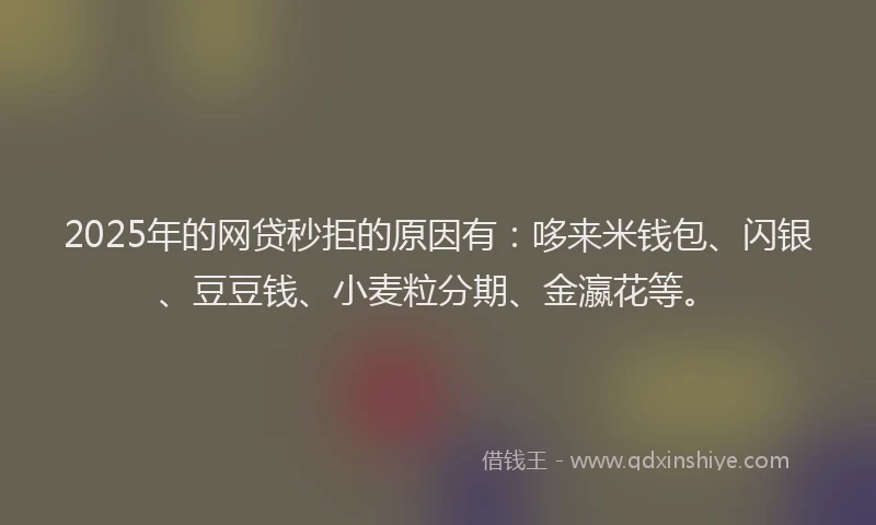 2025年的网贷秒拒的原因有：哆来米钱包、闪银、豆豆钱、小麦粒分期、金瀛花等。