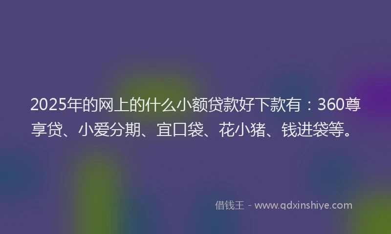 2025年的网上的什么小额贷款好下款有：360尊享贷、小爱分期、宜口袋、花小猪、钱进袋等。