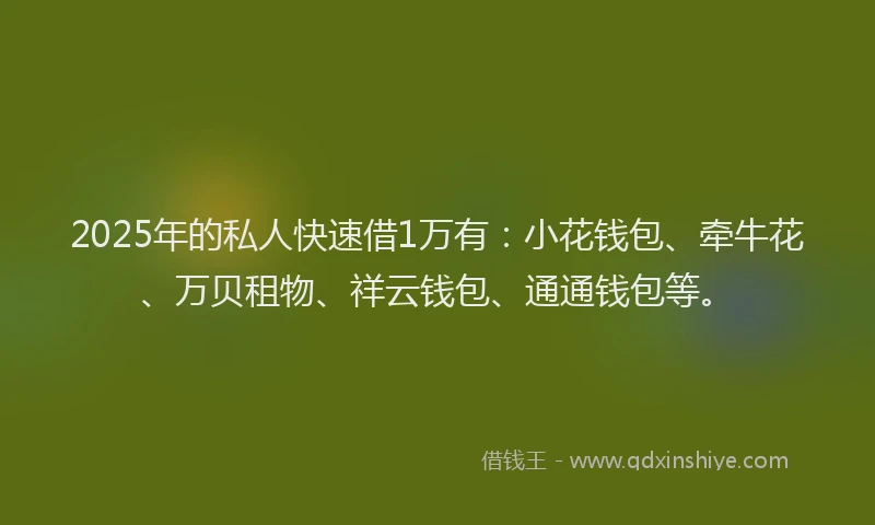 2025年的私人快速借1万有：小花钱包、牵牛花、万贝租物、祥云钱包、通通钱包等。