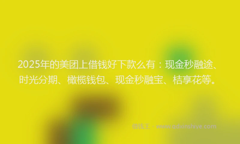 2025年的美团上借钱好下款么有：现金秒融途、时光分期、橄榄钱包、现金秒融宝、桔享花等。