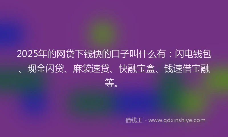 2025年的网贷下钱快的口子叫什么有：闪电钱包、现金闪贷、麻袋速贷、快融宝盒、钱速借宝融等。