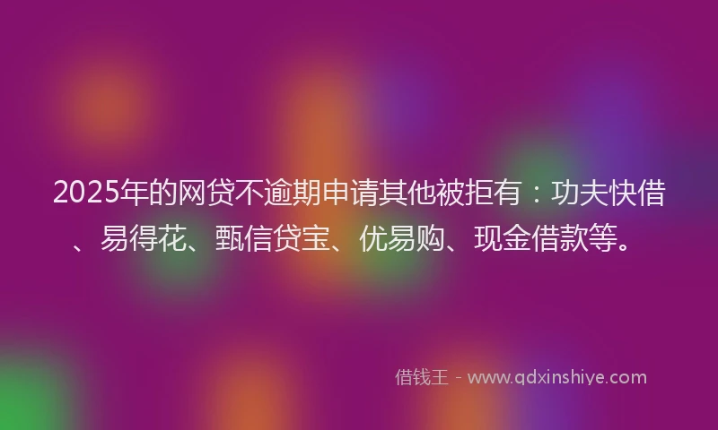 2025年的网贷不逾期申请其他被拒有：功夫快借、易得花、甄信贷宝、优易购、现金借款等。