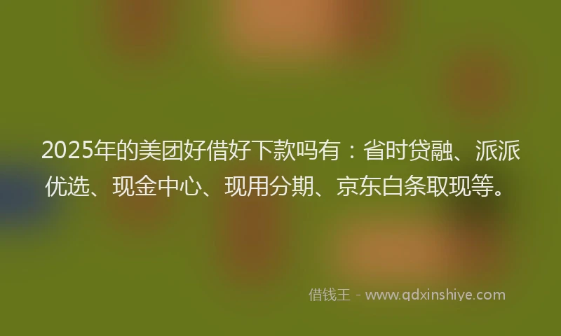 2025年的美团好借好下款吗有：省时贷融、派派优选、现金中心、现用分期、京东白条取现等。