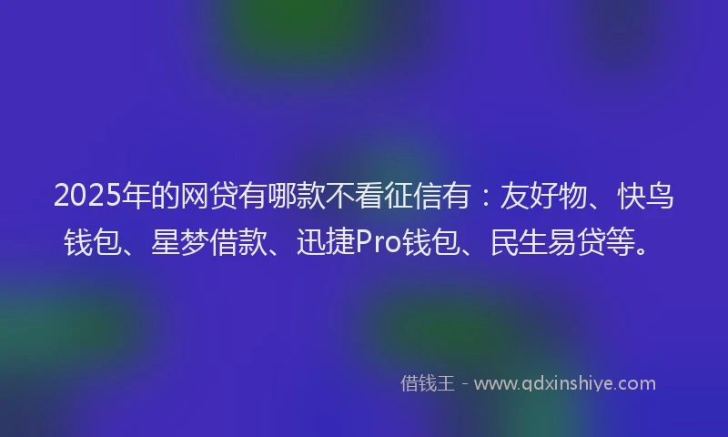 2025年的网贷有哪款不看征信有：友好物、快鸟钱包、星梦借款、迅捷Pro钱包、民生易贷等。