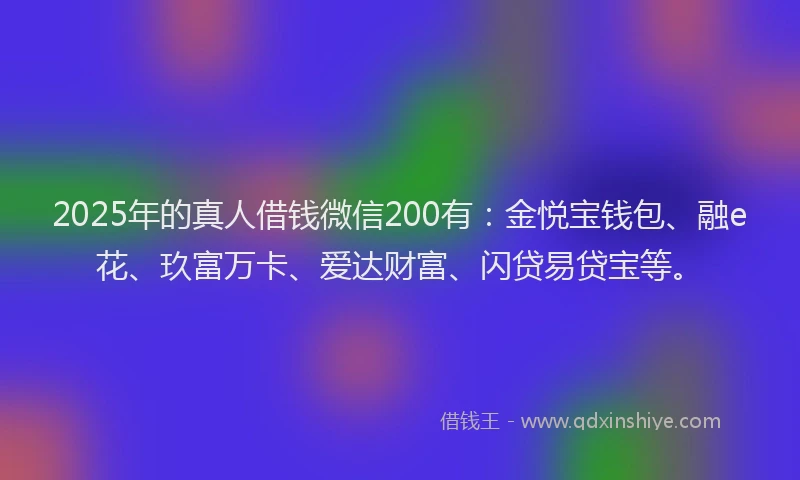 2025年的真人借钱微信200有：金悦宝钱包、融e花、玖富万卡、爱达财富、闪贷易贷宝等。