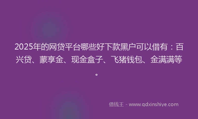 2025年的网贷平台哪些好下款黑户可以借有：百兴贷、蒙享金、现金盒子、飞猪钱包、金满满等。