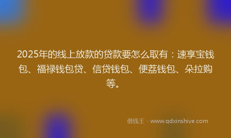 2025年的线上放款的贷款要怎么取有：速享宝钱包、福禄钱包贷、信贷钱包、便荔钱包、朵拉购等。