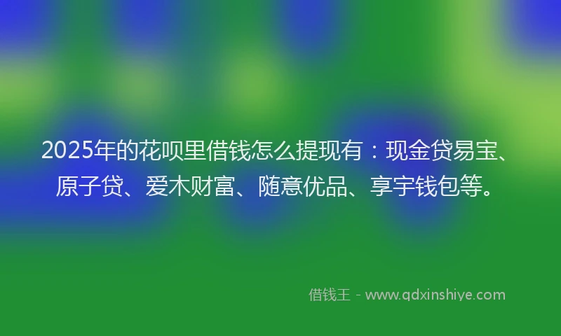 2025年的花呗里借钱怎么提现有：现金贷易宝、原子贷、爱木财富、随意优品、享宇钱包等。