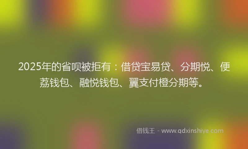 2025年的省呗被拒有：借贷宝易贷、分期悦、便荔钱包、融悦钱包、翼支付橙分期等。