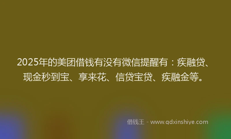 2025年的美团借钱有没有微信提醒有：疾融贷、现金秒到宝、享来花、信贷宝贷、疾融金等。