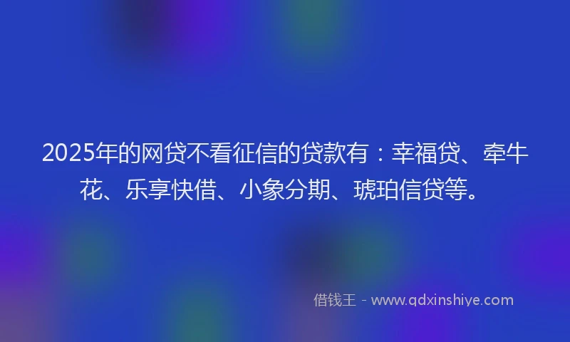 2025年的网贷不看征信的贷款有：幸福贷、牵牛花、乐享快借、小象分期、琥珀信贷等。