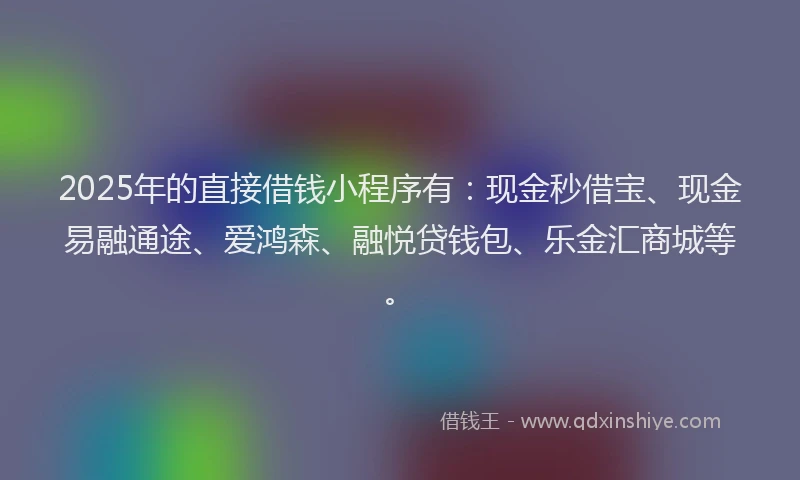 2025年的直接借钱小程序有：现金秒借宝、现金易融通途、爱鸿森、融悦贷钱包、乐金汇商城等。