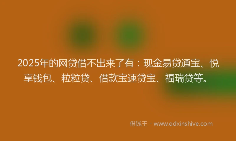 2025年的网贷借不出来了有：现金易贷通宝、悦享钱包、粒粒贷、借款宝速贷宝、福瑞贷等。
