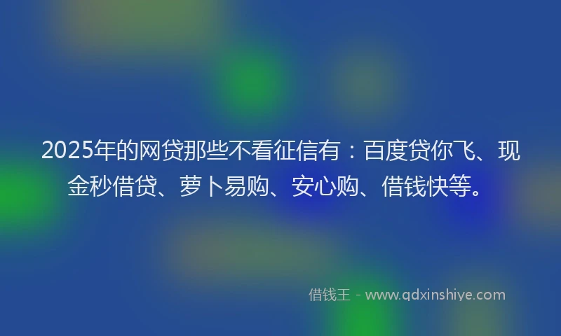 2025年的网贷那些不看征信有：百度贷你飞、现金秒借贷、萝卜易购、安心购、借钱快等。