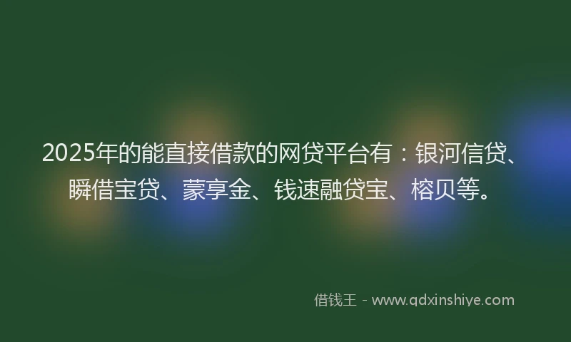 2025年的能直接借款的网贷平台有：银河信贷、瞬借宝贷、蒙享金、钱速融贷宝、榕贝等。