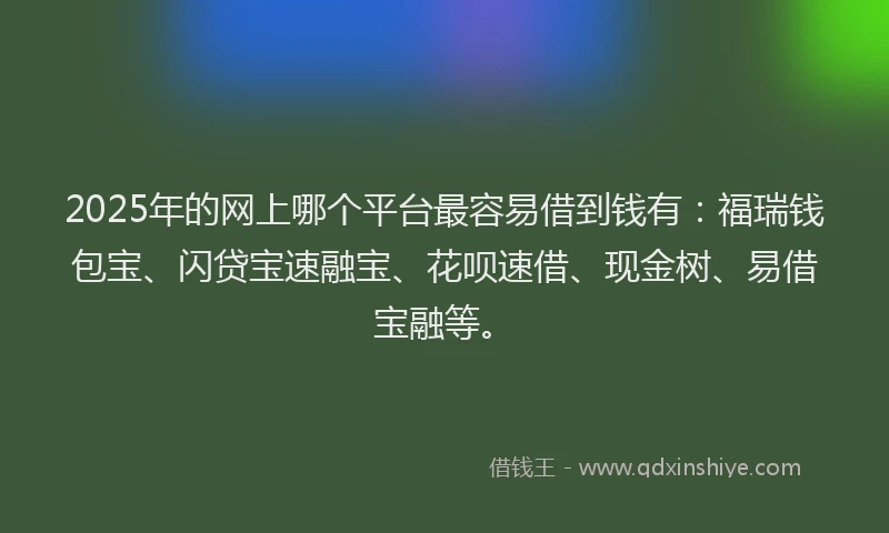 2025年的网上哪个平台最容易借到钱有：福瑞钱包宝、闪贷宝速融宝、花呗速借、现金树、易借宝融等。