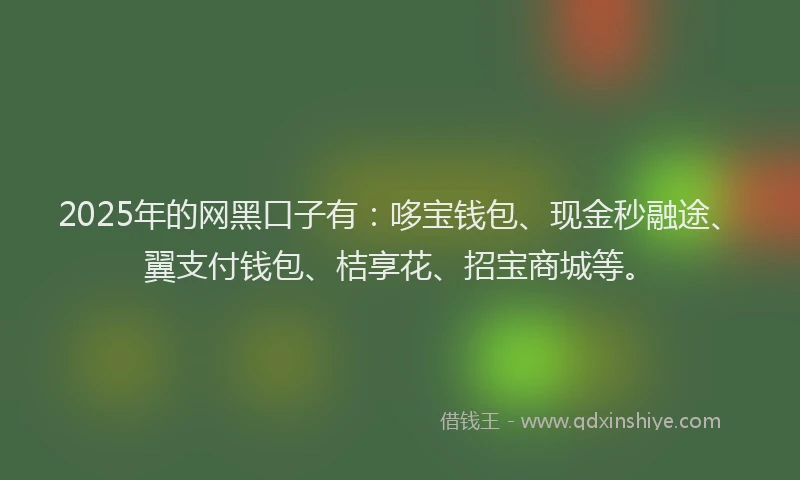 2025年的网黑口子有：哆宝钱包、现金秒融途、翼支付钱包、桔享花、招宝商城等。