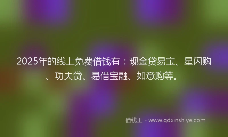 2025年的线上免费借钱有：现金贷易宝、星闪购、功夫贷、易借宝融、如意购等。