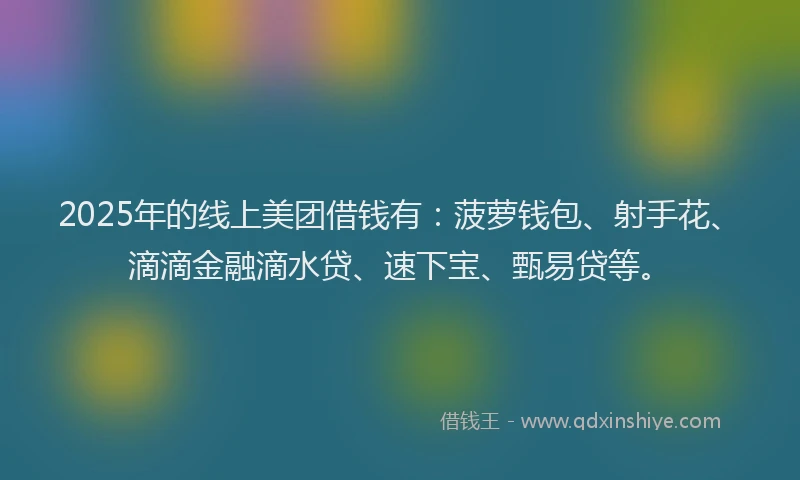 2025年的线上美团借钱有：菠萝钱包、射手花、滴滴金融滴水贷、速下宝、甄易贷等。