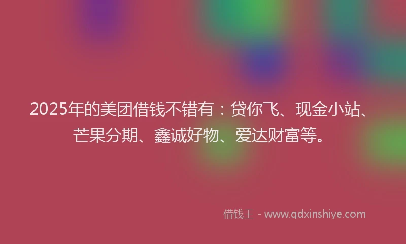 2025年的美团借钱不错有：贷你飞、现金小站、芒果分期、鑫诚好物、爱达财富等。